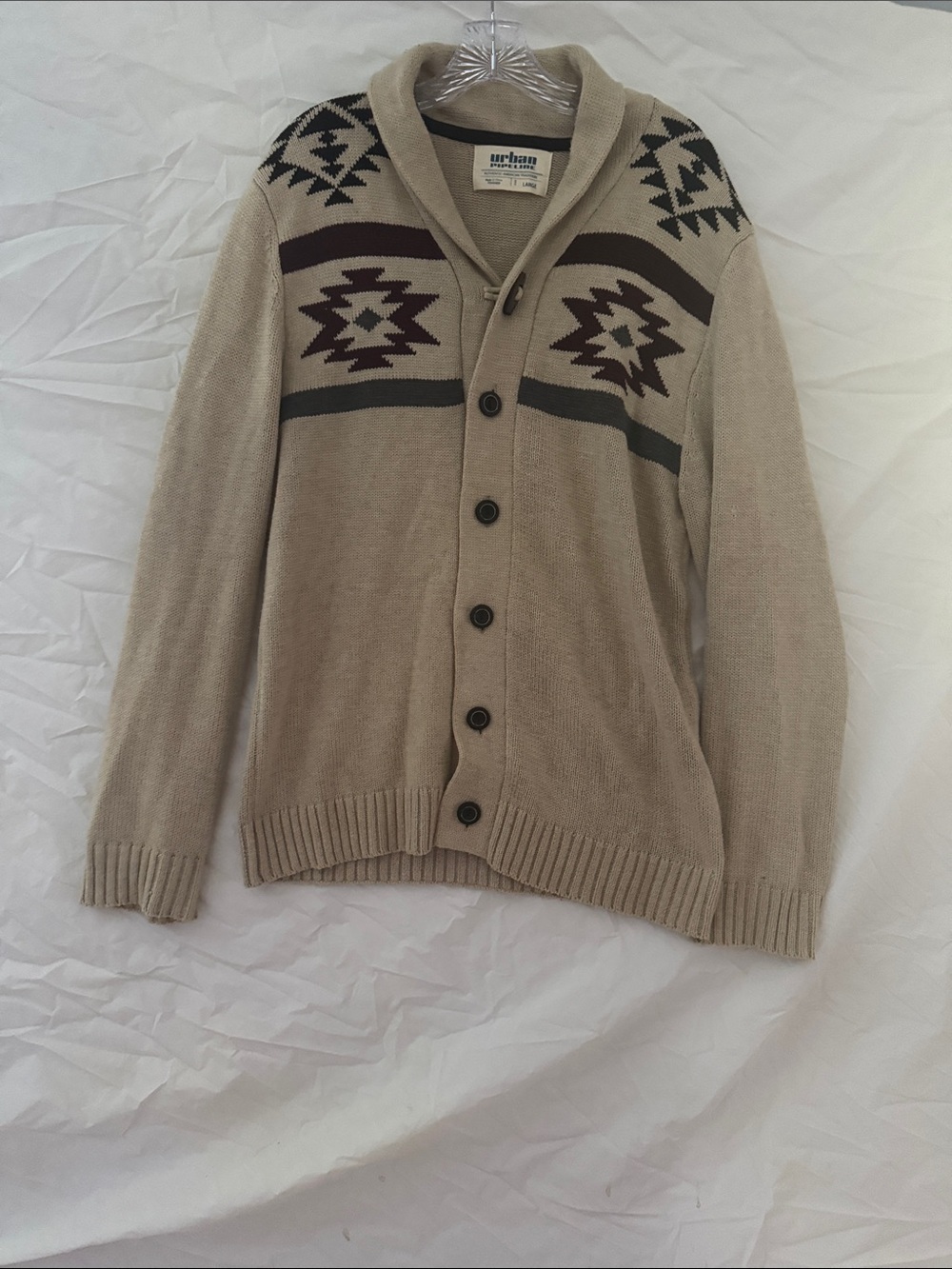 urban pipeline Grandpacore Aztec Western Beige Shawl Collar Cardigan